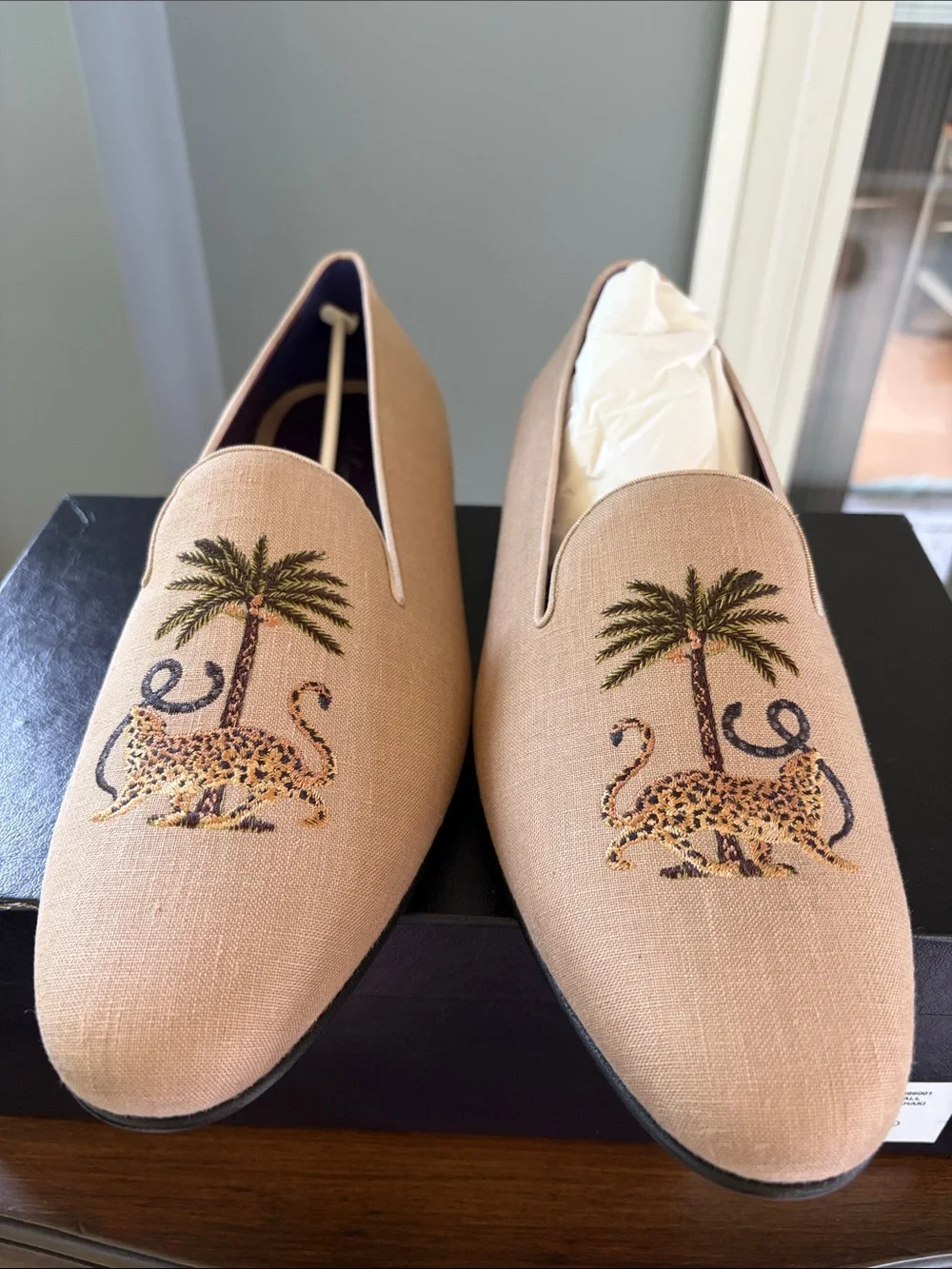 Men’s Ralph Lauren Purple Label Embroidered Alonzo Palm Jaguar Shoes NIB Linen